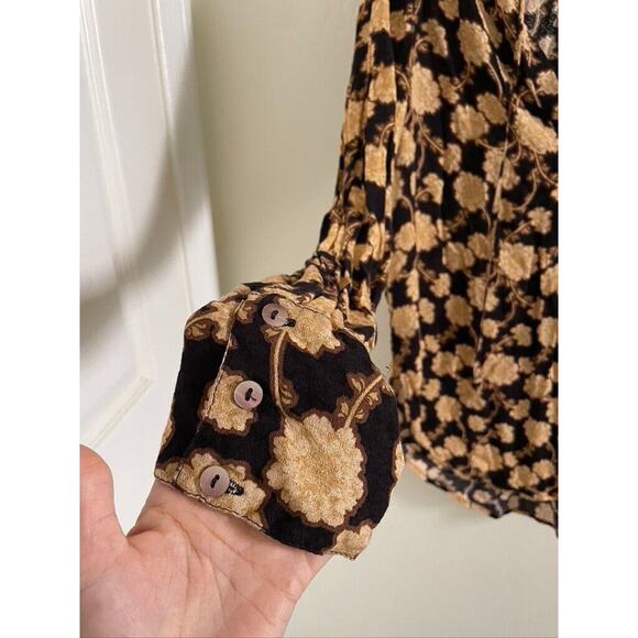 Free People Mia Floral Tunic Top XS Oversized Black Brown Vintage Long Sleeve - Picture 4 of 11